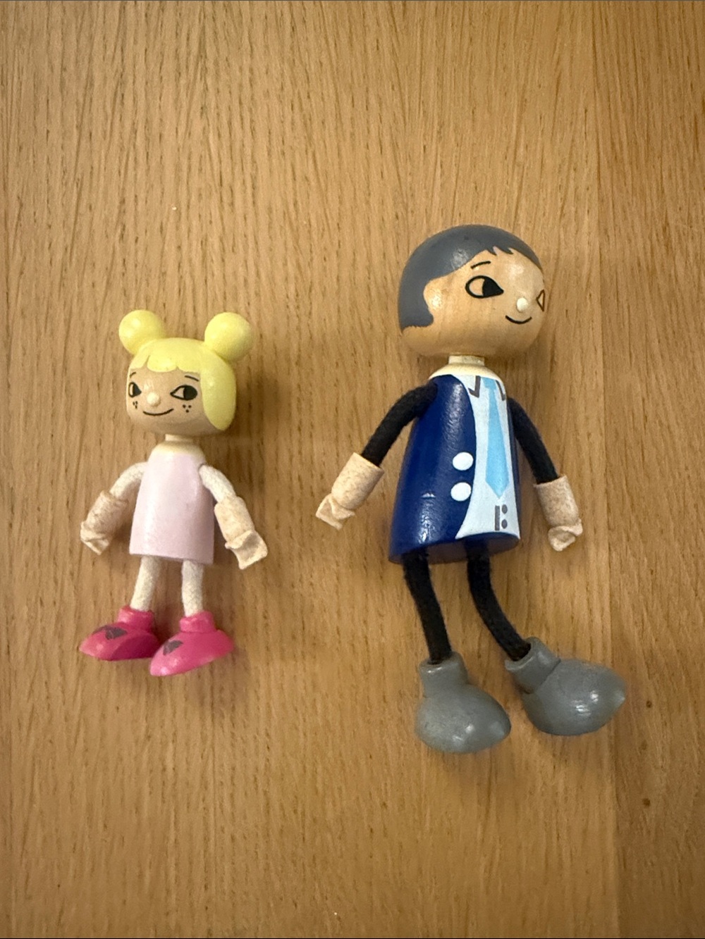 Pottery Barn Kids Wooden Doll Pair in Pink, Yellow & Blue